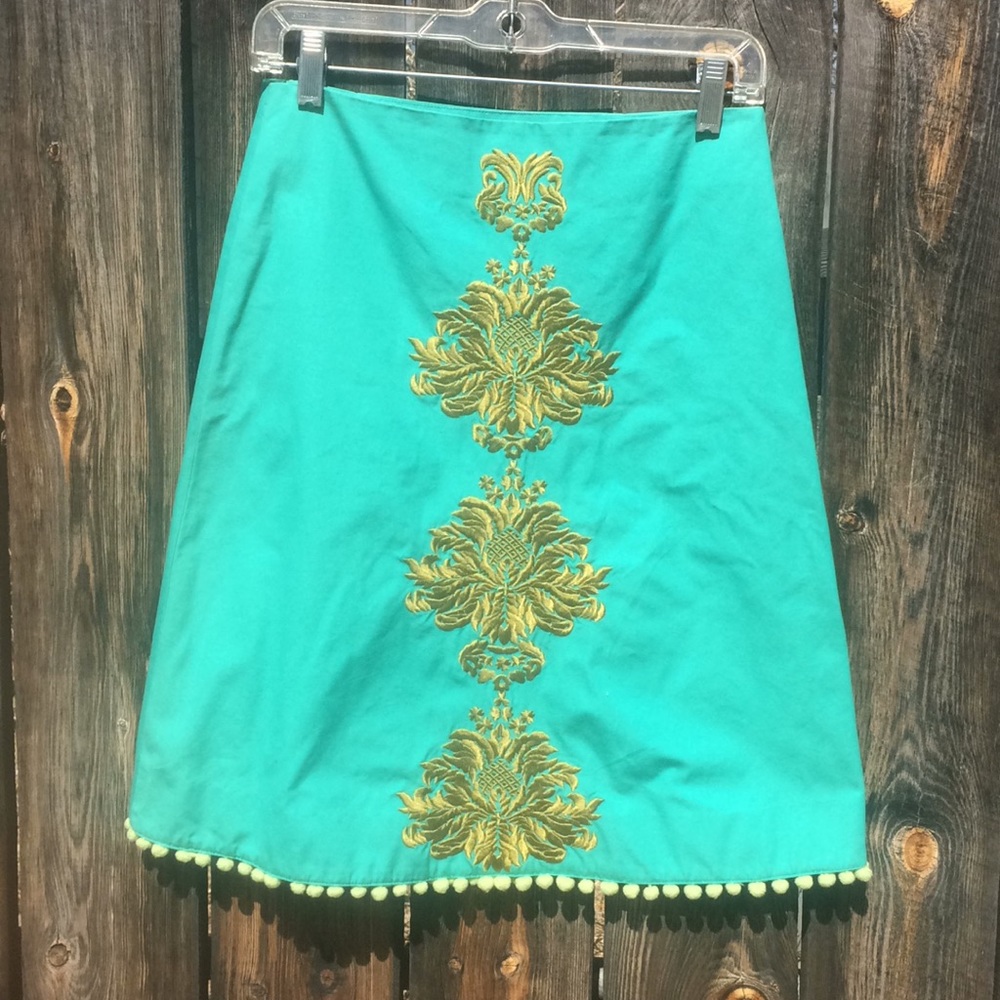 Anthropology skirt with gold embroidery